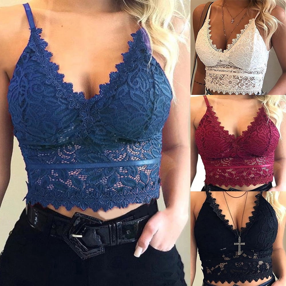 lade som om Empirisk Frustration Womens Sexy Floral Lace Bralette V Neck Crop Tops Soft Cami Solid Color  T-Shirts - Walmart.com