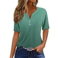 thumbnail image 2 of Puntoco 2024, tops a la moda de verano para mujer, top informal de Color sólido de manga corta media con cuello en V, 2 of 5