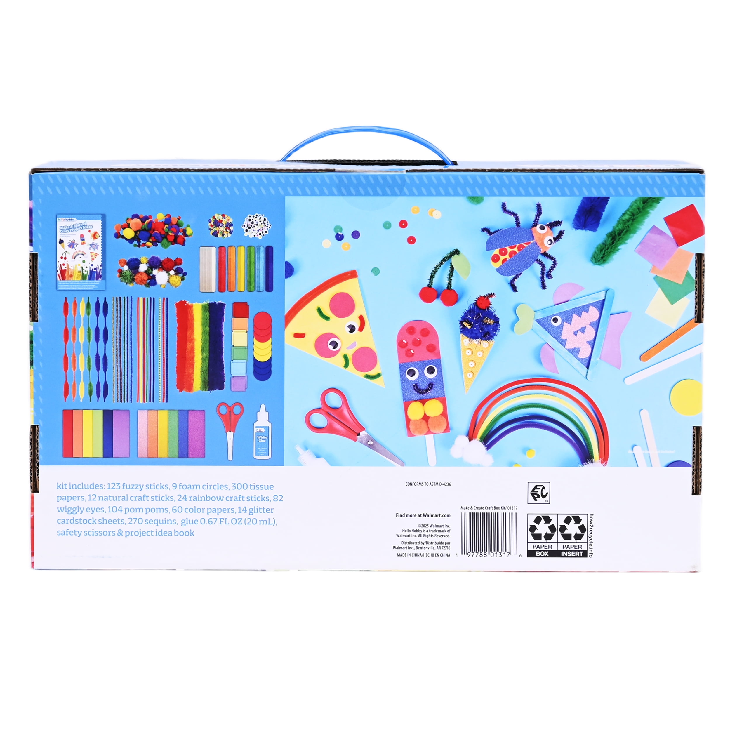 Hello Hobby Craft Supply Library, 700+ Piece All-in-One Kids Craft Kit with Pipe Cleaners, Wiggle Eyes, Craft Sticks, and more