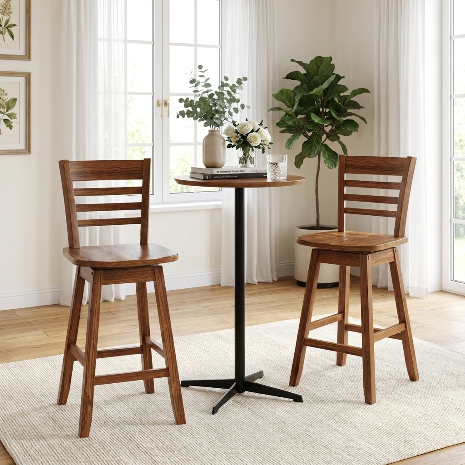 Furnibear Counter Height Barstools Set of 2 with Footrest for Kitchen Island Bar for Kitchen Island Counter Bar Pub Dining Home, Walnut