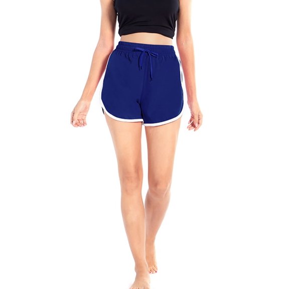 Womens Workout Shorts Yoga Gym Running Track Shorts Elastic Waist Splicing Summer Dolphin Short Pants Drawstring Fitness Sports Shorts,Blue S-4XL