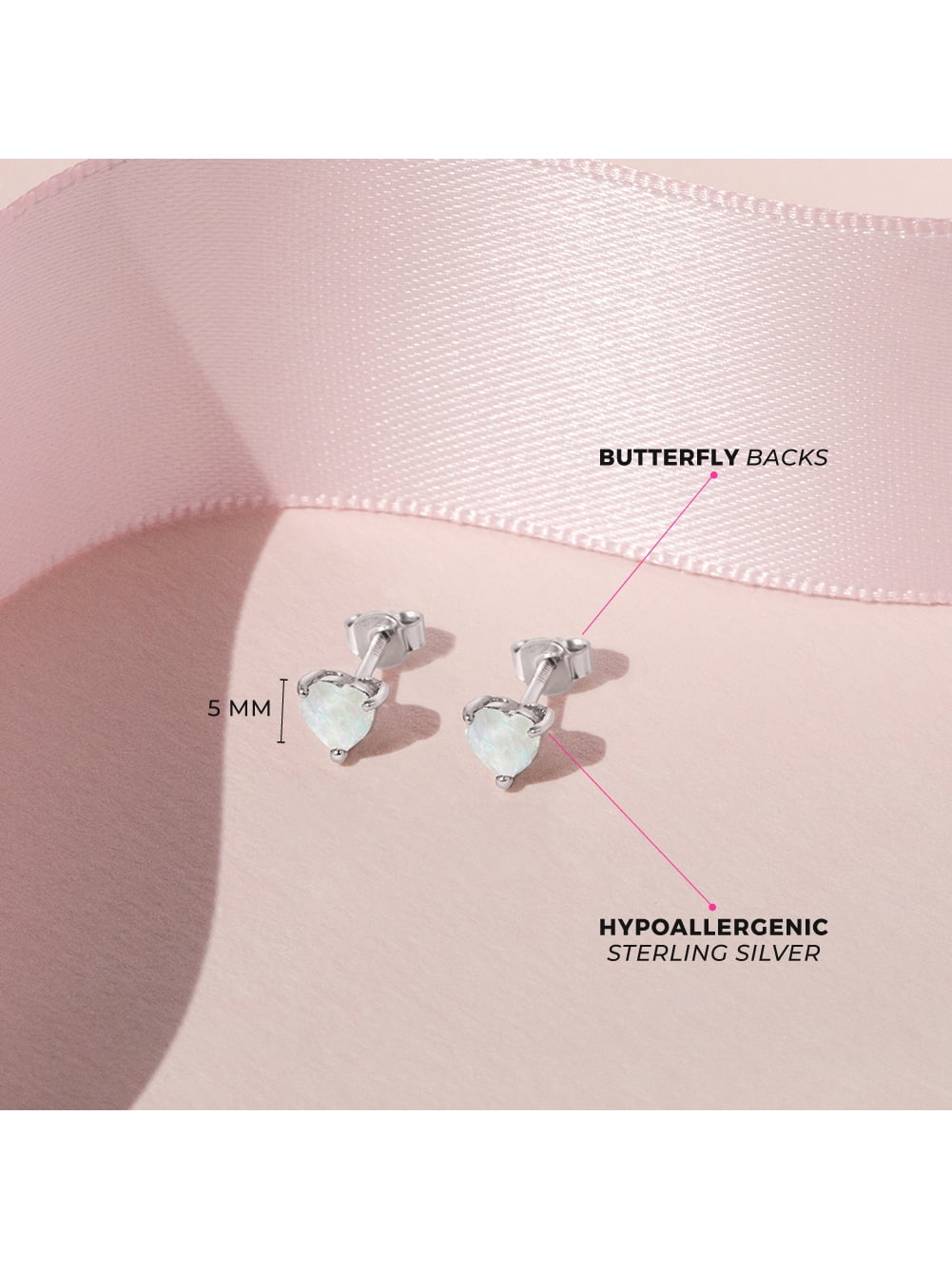 Mother of Pearl Heart Kids / Children / Girls Earrings - Sterling Silver