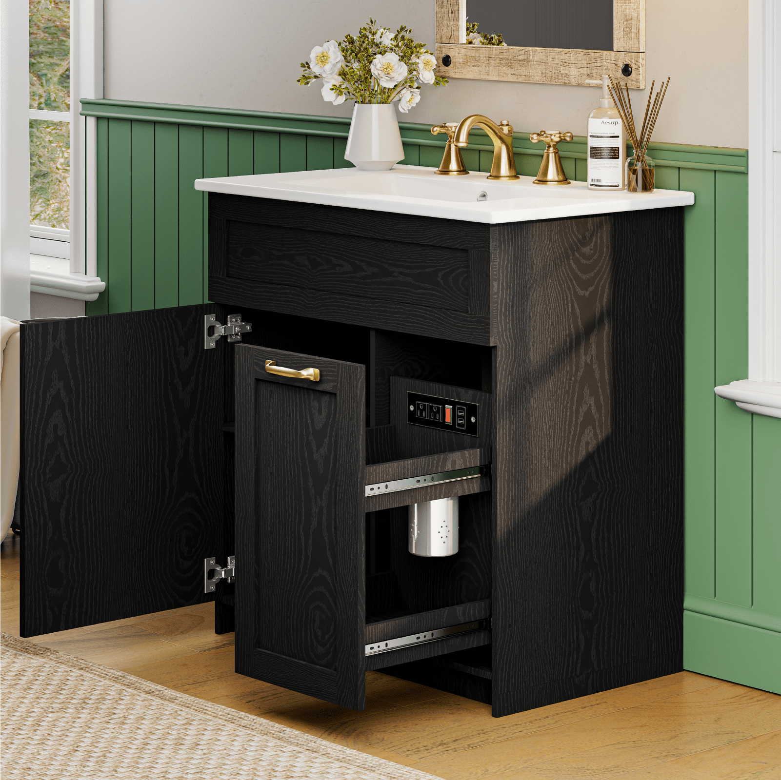 EVOKEDEN 30" Bathroom Vanity with Vintage Bathroom Cabinet Freestanding Bathroom Vanities with Metal Handle Black