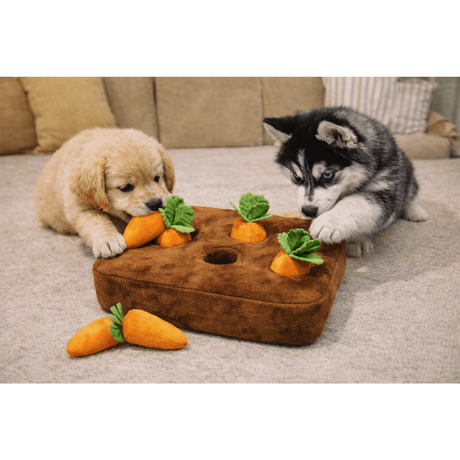Dog Toys, Carrot Snuffle Mat Puzzle Toy, 2 in 1 Nosework Feeding Game for Stress Relief