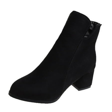

HSMQHJWE Comfortable Winter Boots For Women Womens Winter Boots Slip On Womens Boots Suede Side Zipper Ankle Boots Large Size Low Tube High Heel Thick Heel Women S Boots Protective Foot Boot