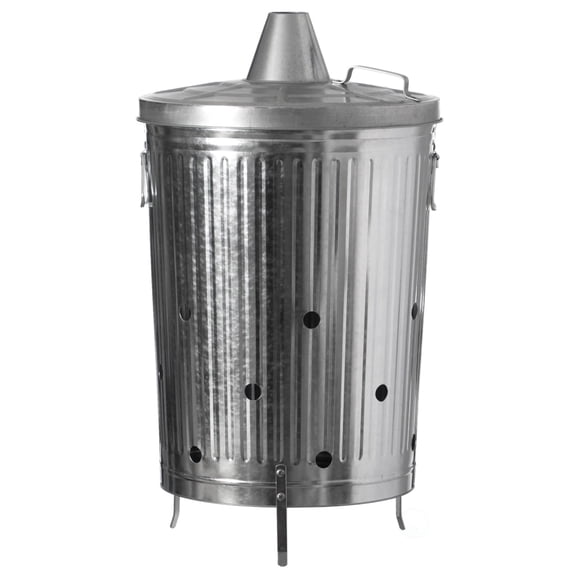 Gardenised Silver Outdoor Galvanized Metal Garden Incinerator Can, for Yard, Patio, and Backyard
