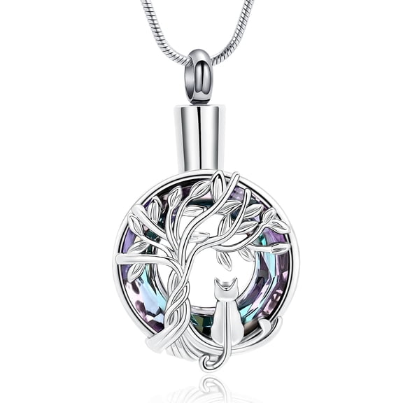 Cat Tree Circle of Lie Urn Pendant Cremation Jewelry for AshesKeepsake Pet Memory Necklace