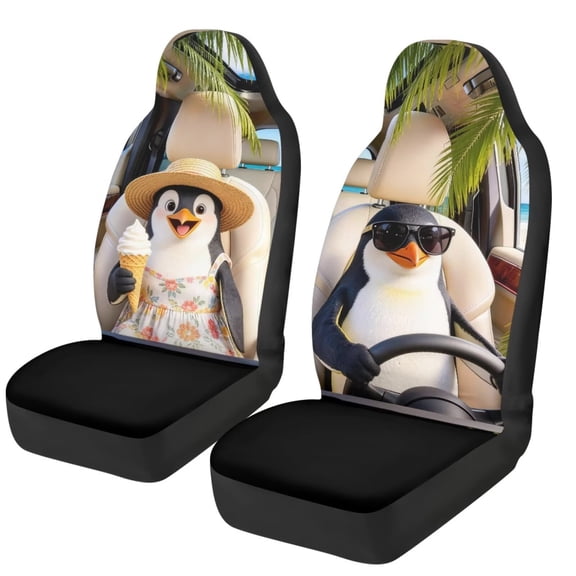 HUISEFOR Car Seat Cover Cute Penguin Car Seat Covers Protector Breathable Anti Slip Cars Interior Accessories Elastic Polyester Fits for Cars SUV