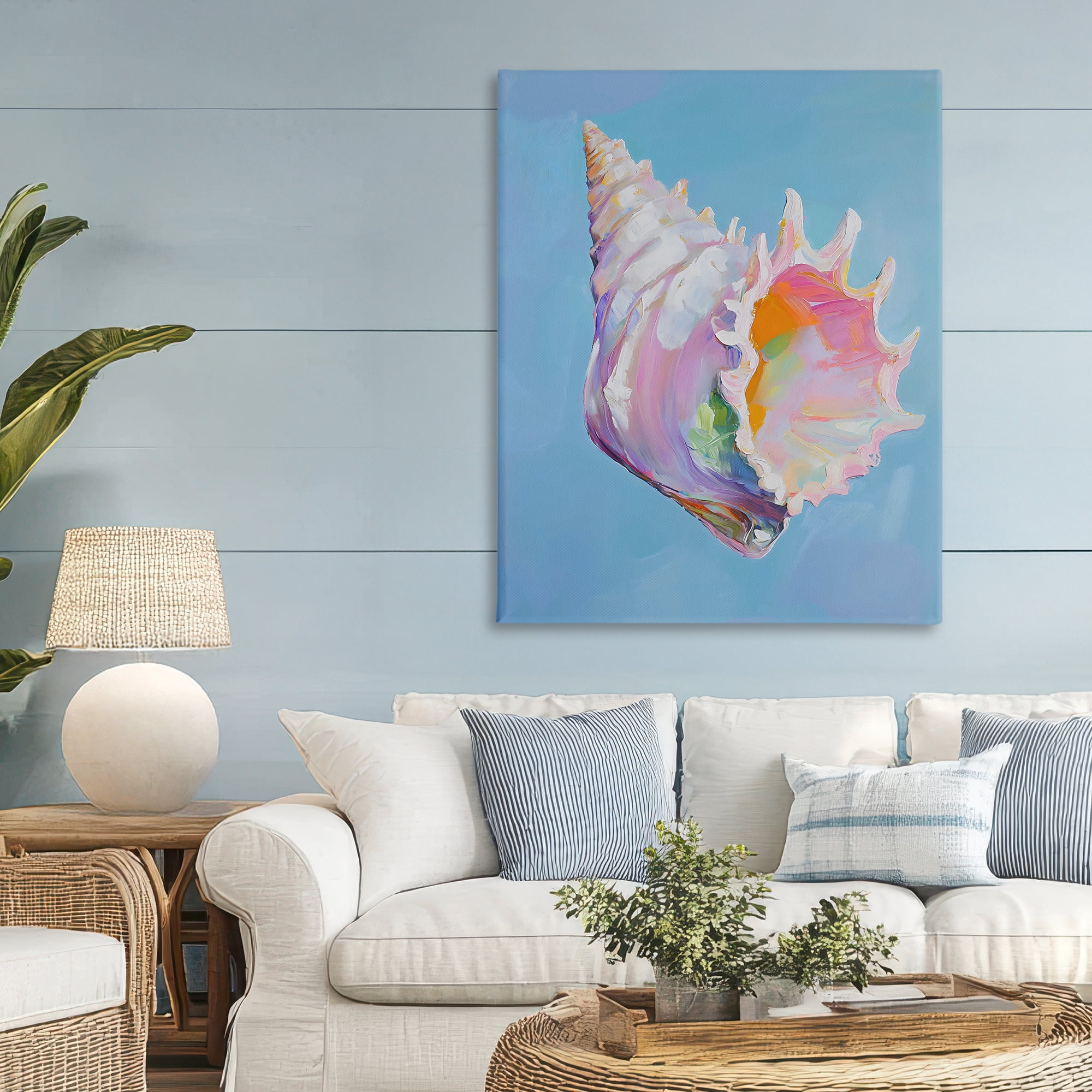 Stupell Industries Pastel Hued Conch on Blue Canvas Wall Art, design by The Prints Vibe