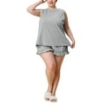 thumbnail image 2 of Agnes Orinda Women's Plus Size 2 Piece Sleepwear Comfy Ruffle Sleeveless Tank Top with Shorts Pajamas Set 1X Gray, 2 of 6