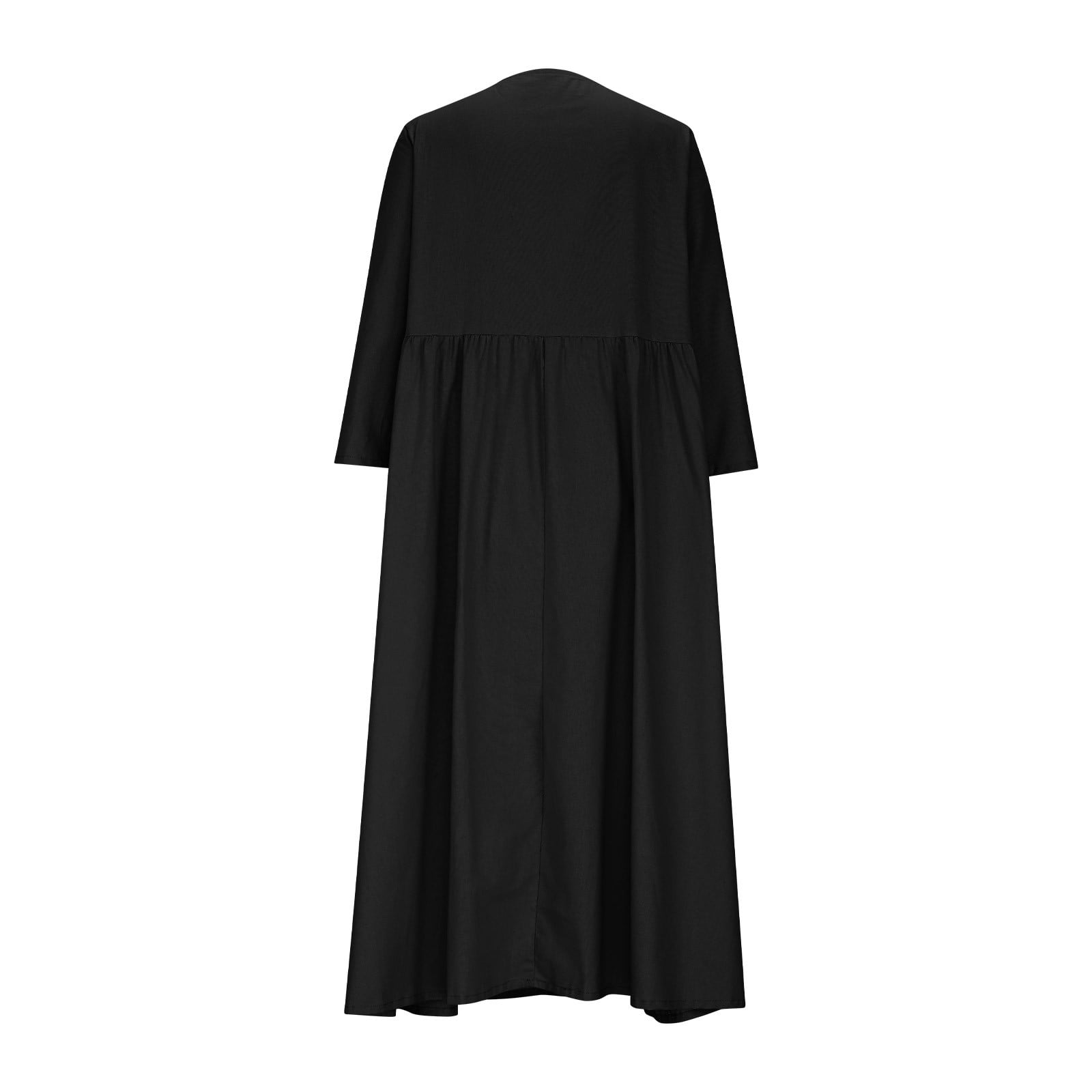 JGGSPWM Linen Dress Women V Neck Long 3/4 Sleeve Tunic Boho Maxi Dress Casual Spring and Autumn Plain Flowy Beach Vacation Dresses Black XL