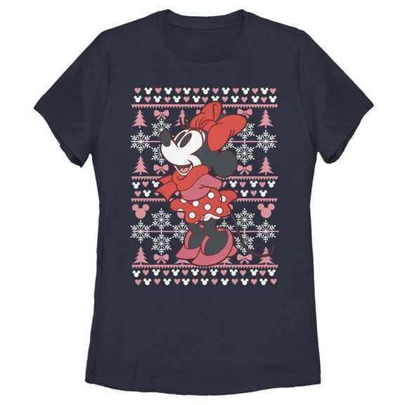 Women's Mickey & Friends Minnie Winter Sweater Graphic Tee Navy Blue Large