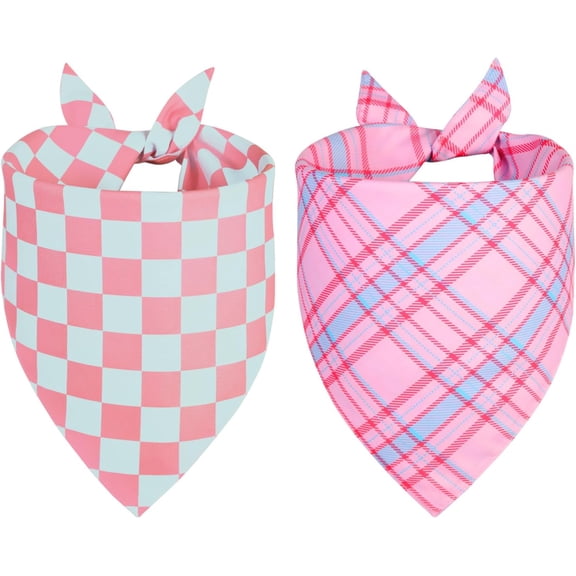 Dog Bandana Girl Large 2PCS, Pink Spring Scarf, Durable Triangle Reversible Bibs Handkerchief for Puppy Pet