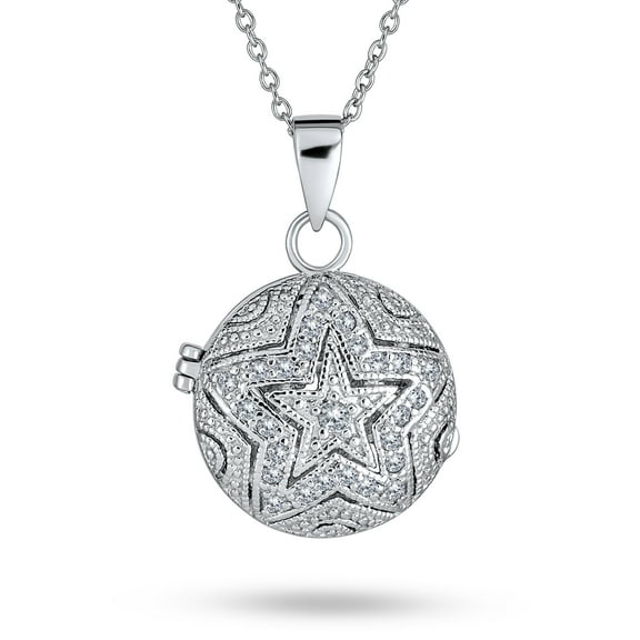 Bling Jewelry Womens Vintage Style Keepsake Pave CZ Aromatherapy & Photo Round Star Shape Locket Pendant Necklace Sterling Silver