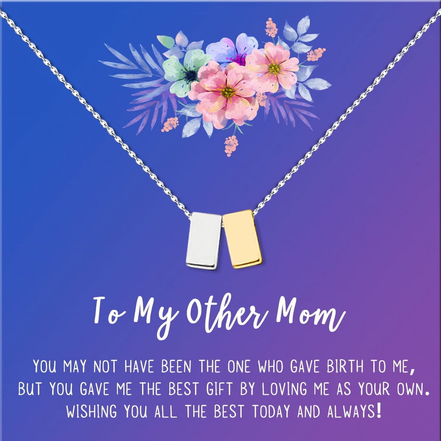 To My Other Mother Mother's Day Card Necklace, Step Mom Mother's Day Jewelry, Gift for Step Mom, Gift for Her, Mother's Day Present [Silver and Gold Cube, 18" Chain]