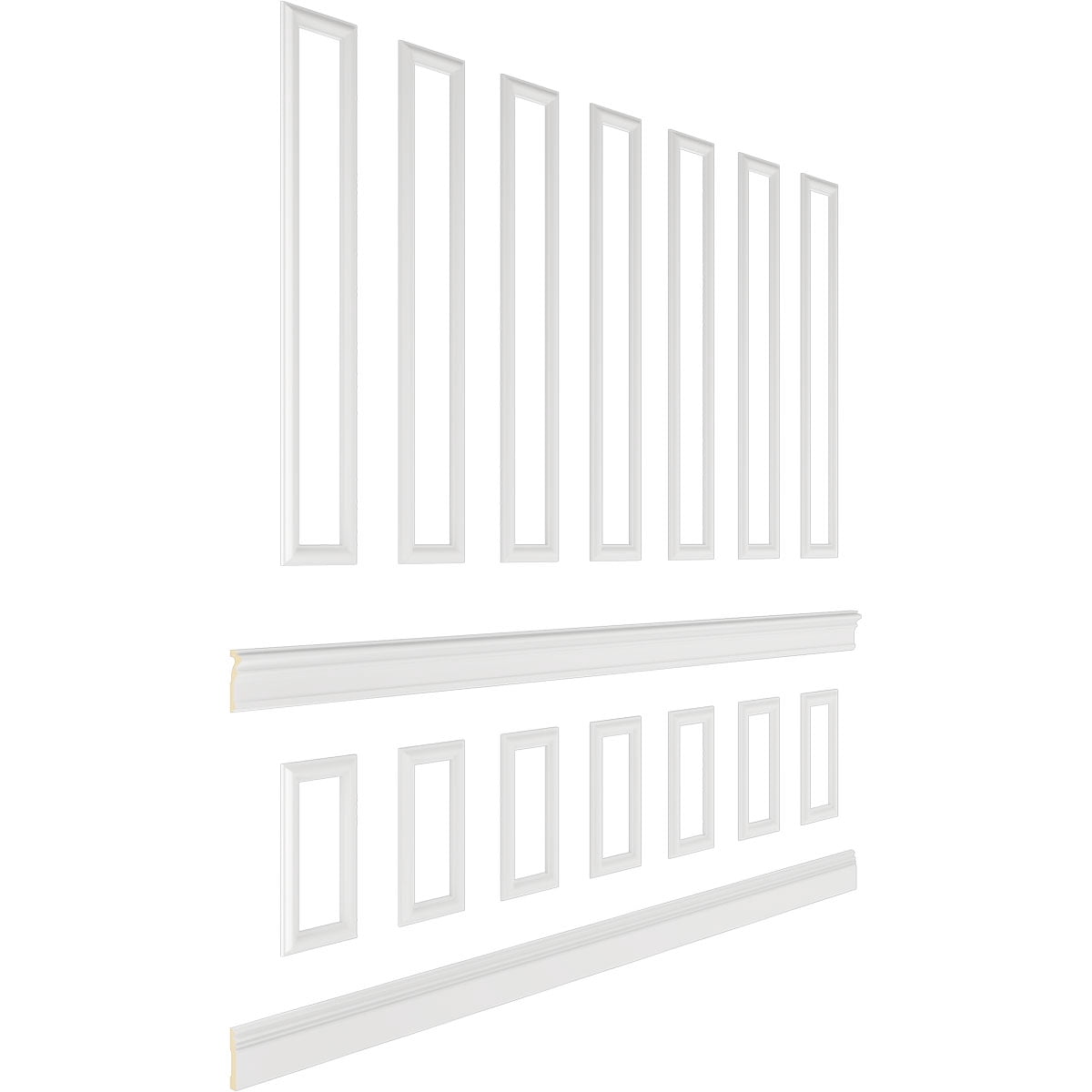 Ekena millwork 94 1/2"L (Adjustable 94 1/2"H to 120"H) Ashford Square Panel Stacked Wall Wainscot Paneling Kit