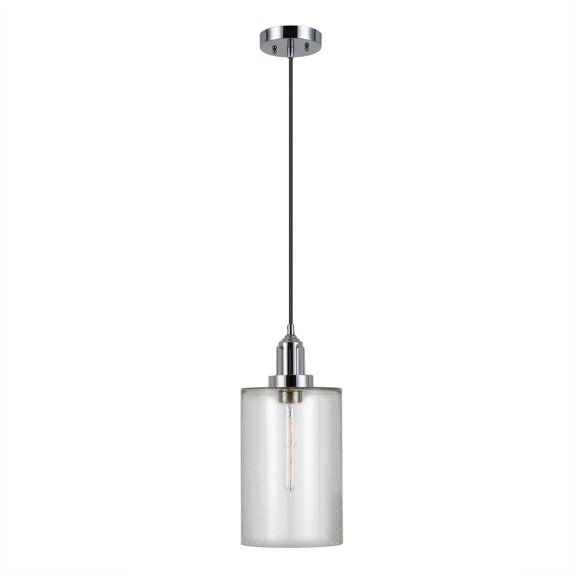Evelyn&Zoe 7" Polished Nickel Metal/Glass Pendant