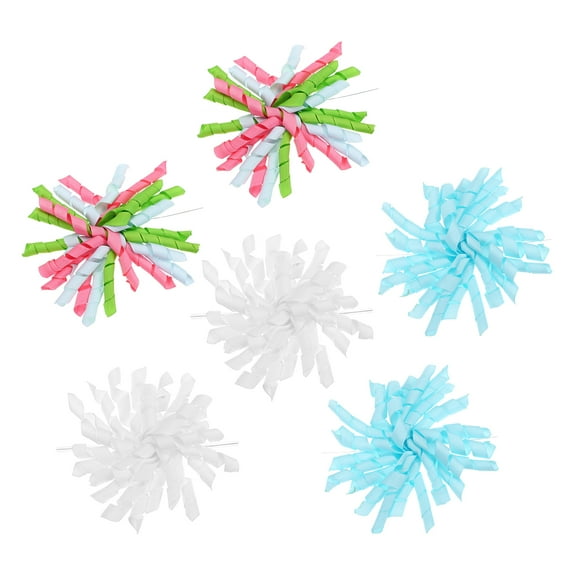 Uxcell 4" Curly Bows for Gift Wrapping, 6 Pcs Self Adhesive Twist Tie Grosgrain Ribbon Bow for Treat Bag Christmas Birthday Gift Box Party Favors Decor, White/Pink Blue Green/Sky Blue