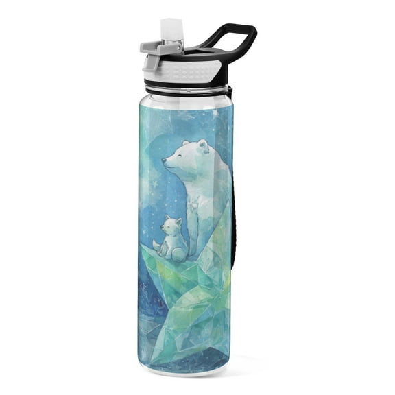 Qxltty Polar Bear Water Bottle 32 oz with Straw BPA Free Reusable Fitness Sport Bottle Perfect for Travel School Outdoors and Gym