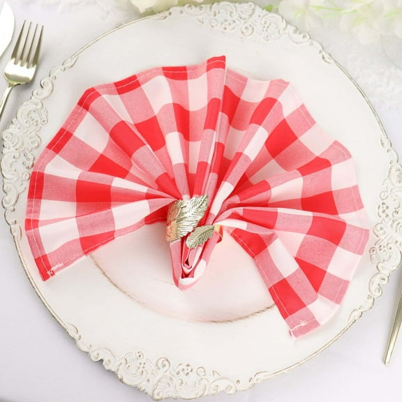 Efavormart Pack of 5 Premium Red/White Washable Checkered Gingham 15" x 15" Linen Picnic Napkins Great for Wedding Party