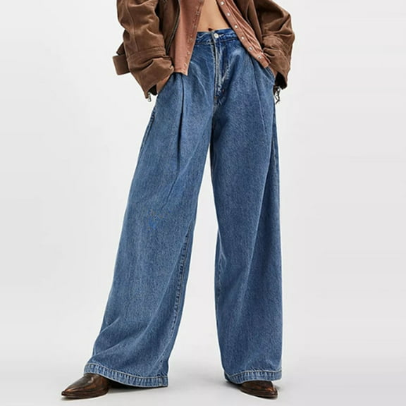 Wancir Womens Mid Rise Barrel Jeans Vintage Loose Wide Leg Jeans Cropped Denim Pants Y2k Baggy Boyfriend Jeans