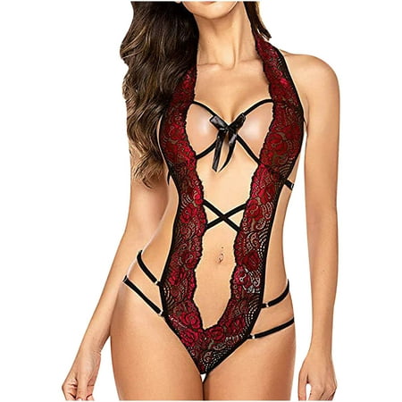 

Paiwinds Womens Cosplay Sexy Lingerie Women Sexy Lace Women s One-Piece Open File Underwear Bodysuit Sexy Lingerie Red S