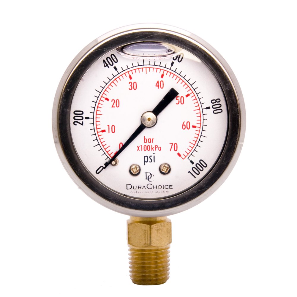 2" Oil Filled Pressure Gauge Stainless Steel Case, Brass, 1/4" NPT
