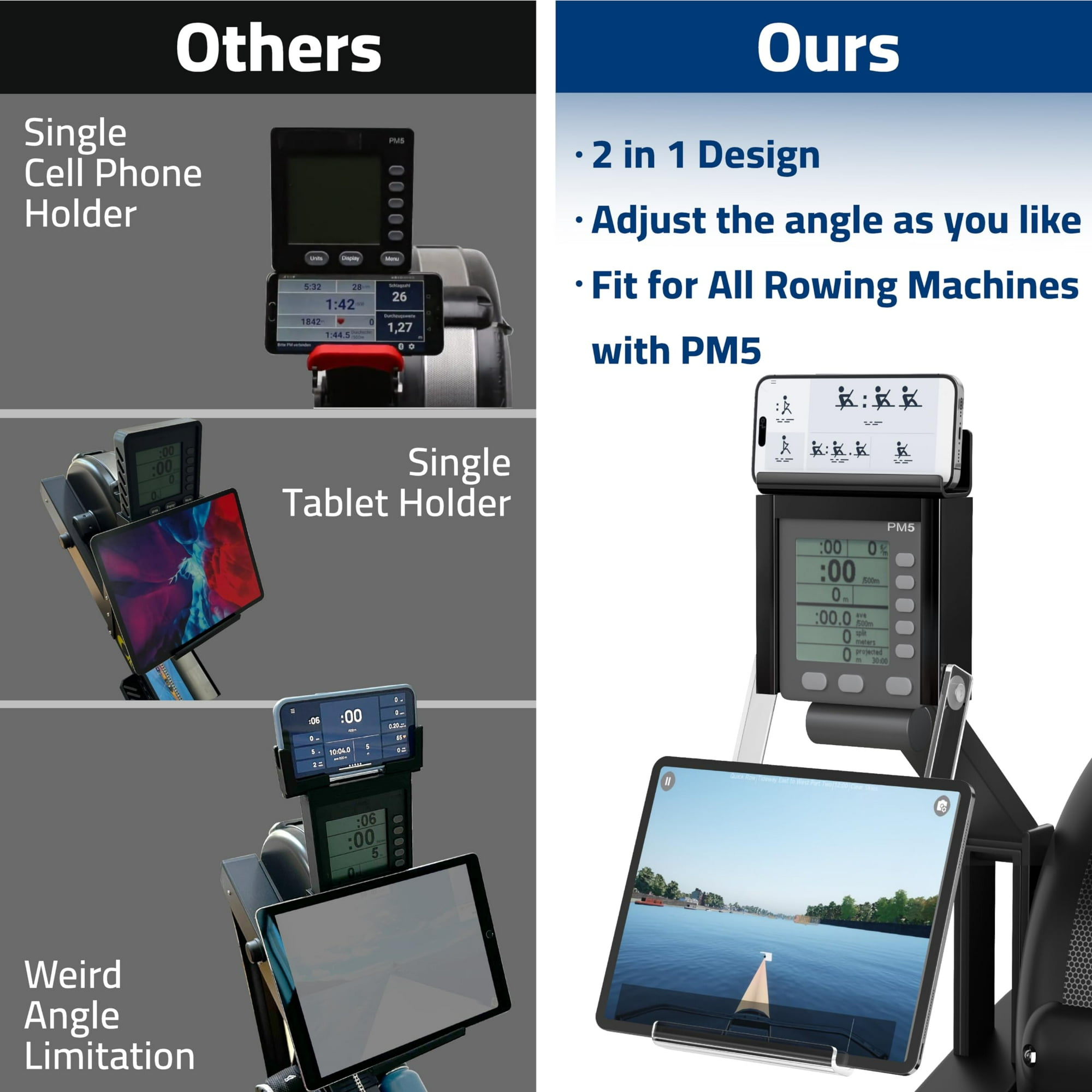 Phone Tablet Holder Compatible with Concept Rowing Machine PM5