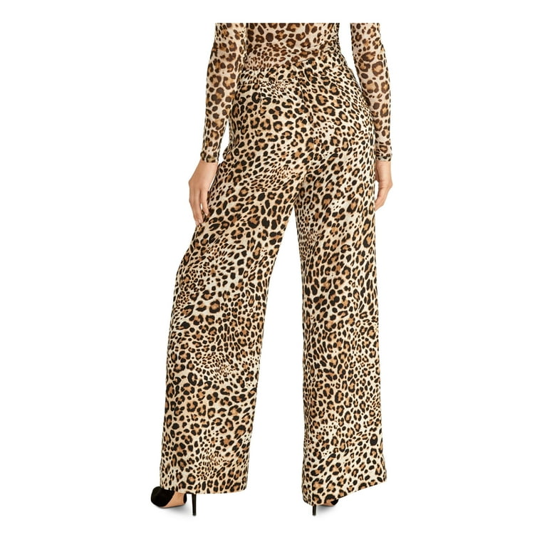 RACHEL ROY Womens Beige Zippered Animal Print Wide Leg Pants 6