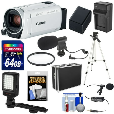 Semi Hard Camera Case - Canon Vixia HF R800 1080p HD Video Camera Camcorder (White) with 64GB Card + Battery & Charger + Hard Case + Tripod + LED Light + 2 Microphones Kit
