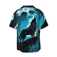 thumbnail image 6 of Lsque Blue Full Moon Wolf print Men's Cuban Collar Short Sleeve Shirt Summer Beachwear Casual Button Down Fashionable Vacation Leisure Shirt-3X-Large, 6 of 7