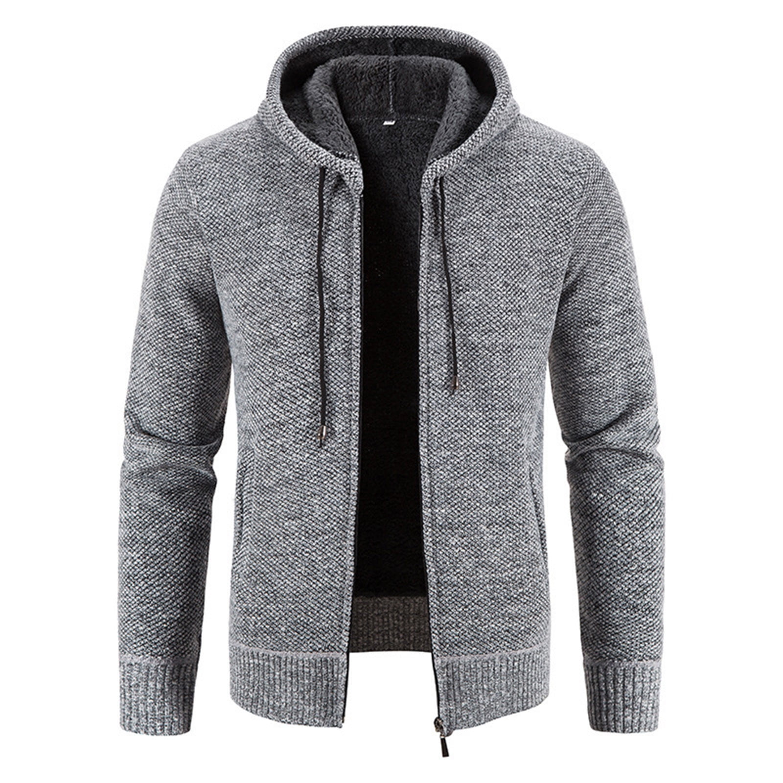 Men's Hooded Knitted Coats Fall Winter Thick Warm Fleece Sherpa Lined Full Zip Slim Fit Jackets Casual Long Sleeves Outwear with Pockets