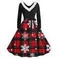 thumbnail image 1 of RKSTN Robes pour Femmes Imprimé de Noël Col en V Taille Cintrée Manches Longues Robe Rétro Ample, 1 of 4
