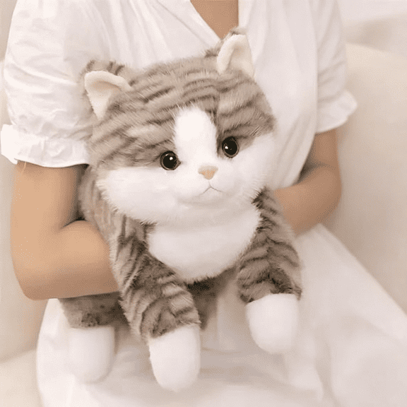 BESTSKY Weighted Cat Stuffed Animal 18" 2Lbs,Realistic Stuffed Cat Plush Toy Throw Pillow,Gray Weighted Stuffed Animals for Kids and Adults