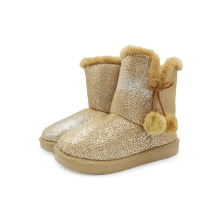 LAVRA Girls Sparkle Fur Boots Glitter Mid Calf Bootie Knit Bowtie Warm Shoes