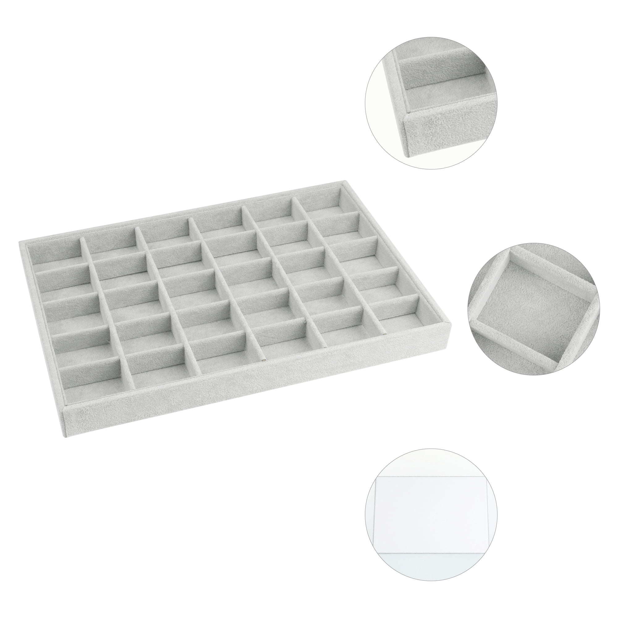 Unique Bargains Velvet Jewelry Organizer Trays with Removable Dividers Grey-30 Grid Tray