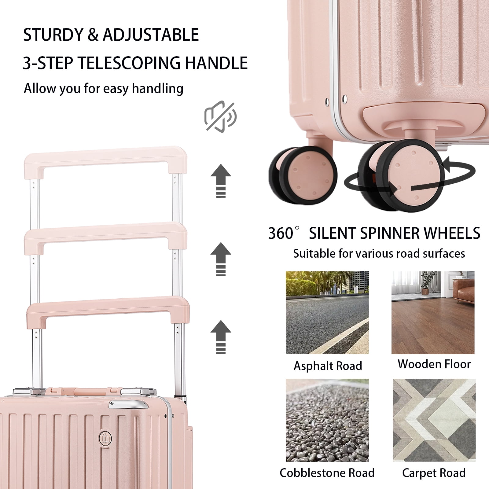 Somago Aluminum Frame 18" Carry On Luggage Wide Handle Suitcase Built-In Double TSA Lock Hardside Lightweight PC Travel Suitcase with Spinner Wheels