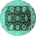 thumbnail image 1 of Ahgly Company Machine Washable Indoor Round Oriental Turquoise Blue Industrial Area Rugs, 6' Round, 1 of 4