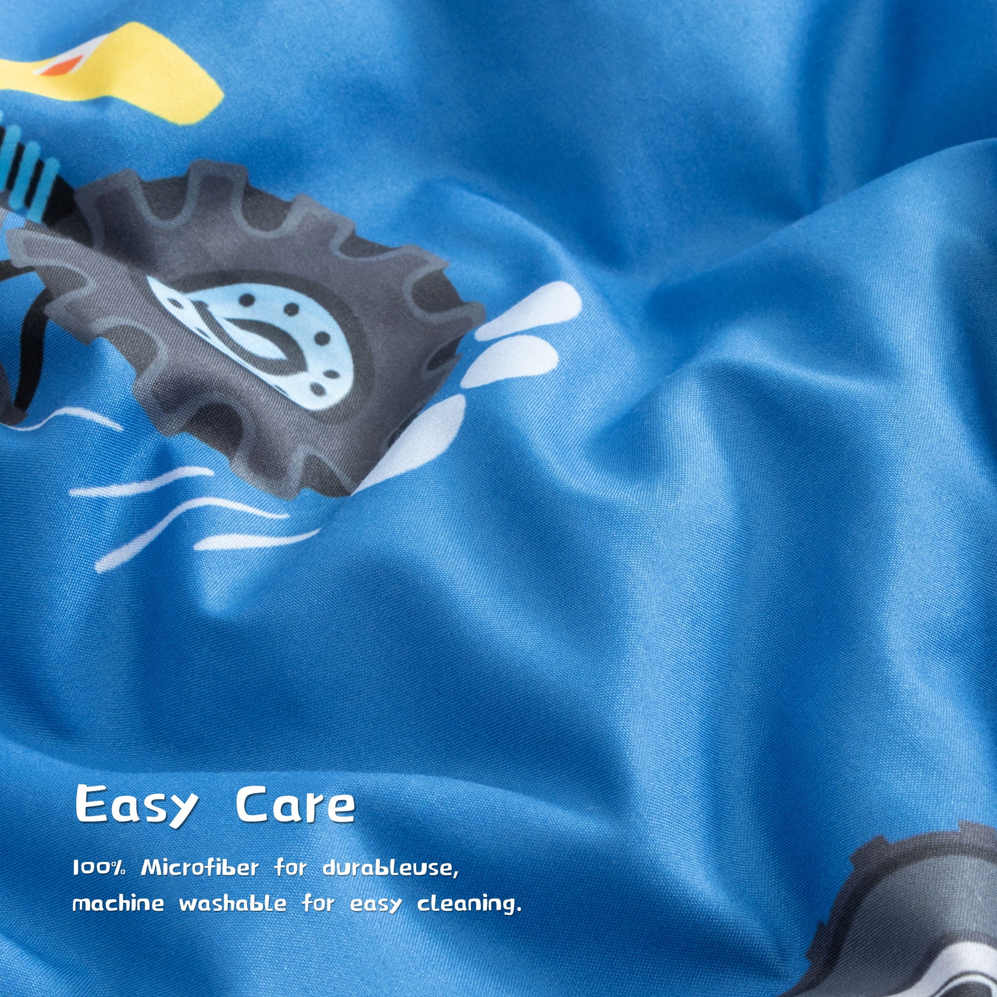 Btargot 3Pcs Reversible Cartoon Car Kids Off-Road Vehicle Comforter Set Full Race Car Motorcycle Construction Truck Bedding Set for Car Fans Boys Blue