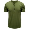 thumbnail image 3 of Yoodem Mens Shirts Men's T-shirts Bottoming Solid Top and Neck Color Shirt Summer Blouse Round Men's Short-sleeved Button Spring Men's Blouse Shirts for Men Green S, 3 of 5