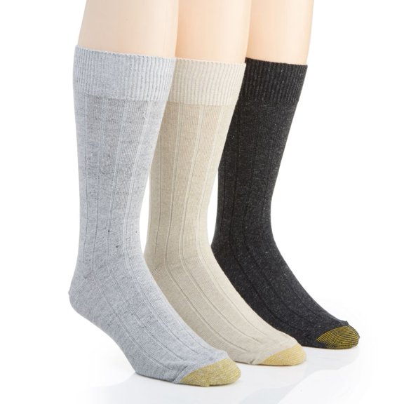 Men's Gold Toe 2054S Hampton Moisture Control Crew Socks - 3 Pack (Grey/Oatmeal/Black 10-13)