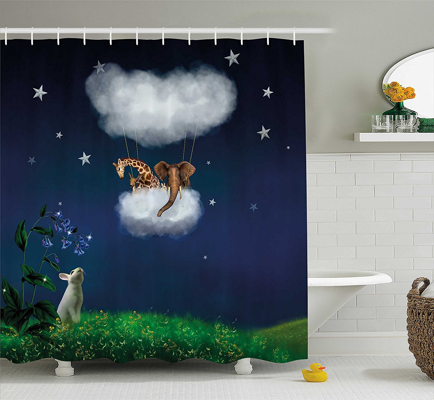 Funny Animal Shower Curtain set Giraffe And Black Background Bathroom