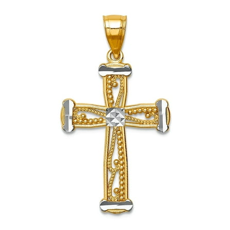 14k With Rhodium Religious Faith Cross Pendant Necklace 30.75x17mm Wide Pendant for Women