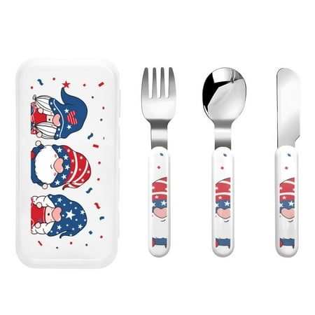 

Rateoe Gnome Independence Day for Stainless Steel Kids Silverware Set - Child and Toddler Safe Flatware - Children s Knife Fork And Spoon Set