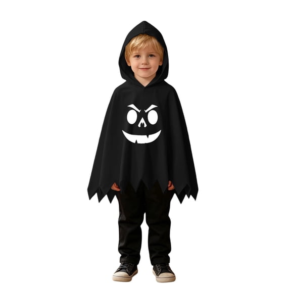 Gunia Kids Ghost Hooded Cape For Boys Girls 2 Piece Halloween Costumes Cloak Cute Party Dress Up Outfits Poncho,Size 1-9 Years