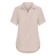 thumbnail image 6 of Hfnxid Women Button Down Shirt Linen Rolled Cuffed Short Sleeve Blouse Loose Fit Lightweight Casual Top Summer V Neck Beach Solid Tops Khaki L, 6 of 7