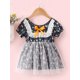 thumbnail image 2 of Txlixc Vestido de Manga Corta para niña pequeña, Vestido de decoración con Lazo de Patchwork de Malla con Estampado Floral, Ropa Casual Simple de una Pieza Txlixc Moda, 2 of 7