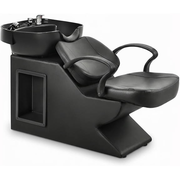 Shampoo Barber Chair,Hair Washing Station for Hair Stylist, ABS Shampoo Bowl Sink Chair with Side Store Compartment for Spa Beauty Barbershop, Black