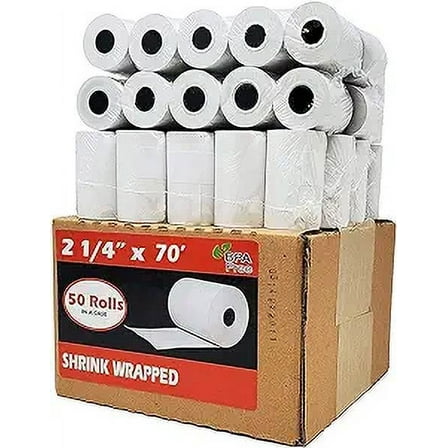 (50) 2 1/4 x 70 thermal paper large rolls for Clover Flex, Verifone VX520 Ingenico ICT220 ICT250 First Data FD400 Nurit 8000 8020 STP103 BPA Free BuyRegisterRolls?