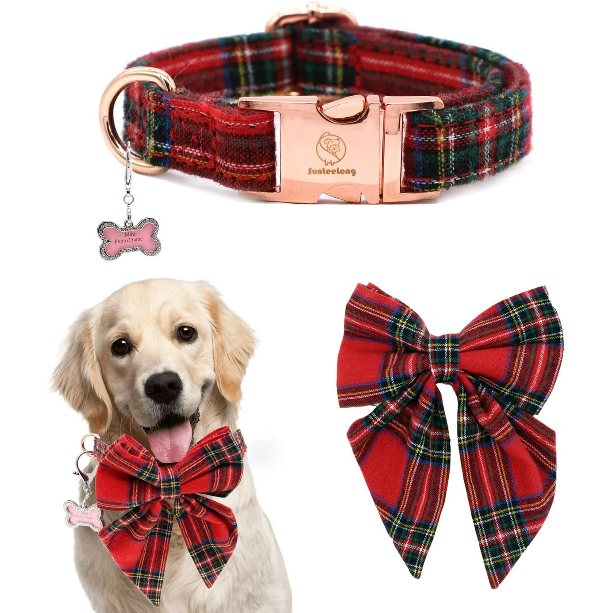 Christmas Bow Tie Dog Collar Pet Dog ID Tags Custom Text Personalized Collars Detachable Cute Bow Dog Collars Adjustable Collars for Small Medium Large Dogs Cats Walmart